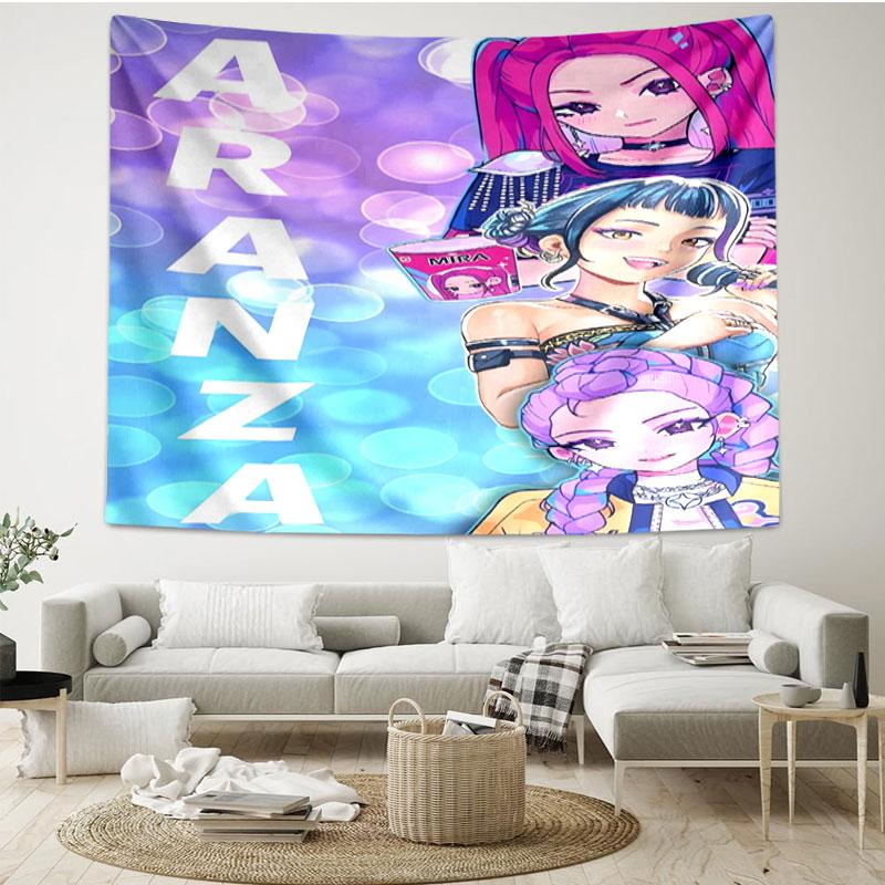 KPop Demon Hunters Print Tapestry - Portable Wall Decor Cloth, for Home, Dorm, Travel, Bedroom, Living Room - Ideal Birthday Housewarming Gift