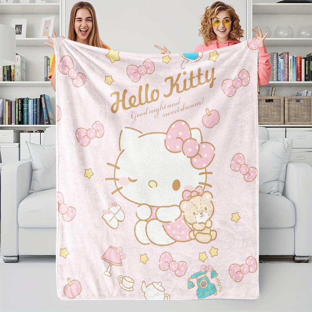 Sanrio Hello Kitty All-Over Print Pink Flannel Blanket Soft Warm Plush Throw Sofa Bed Cover Office Nap Shawl Travel Camping Gift
