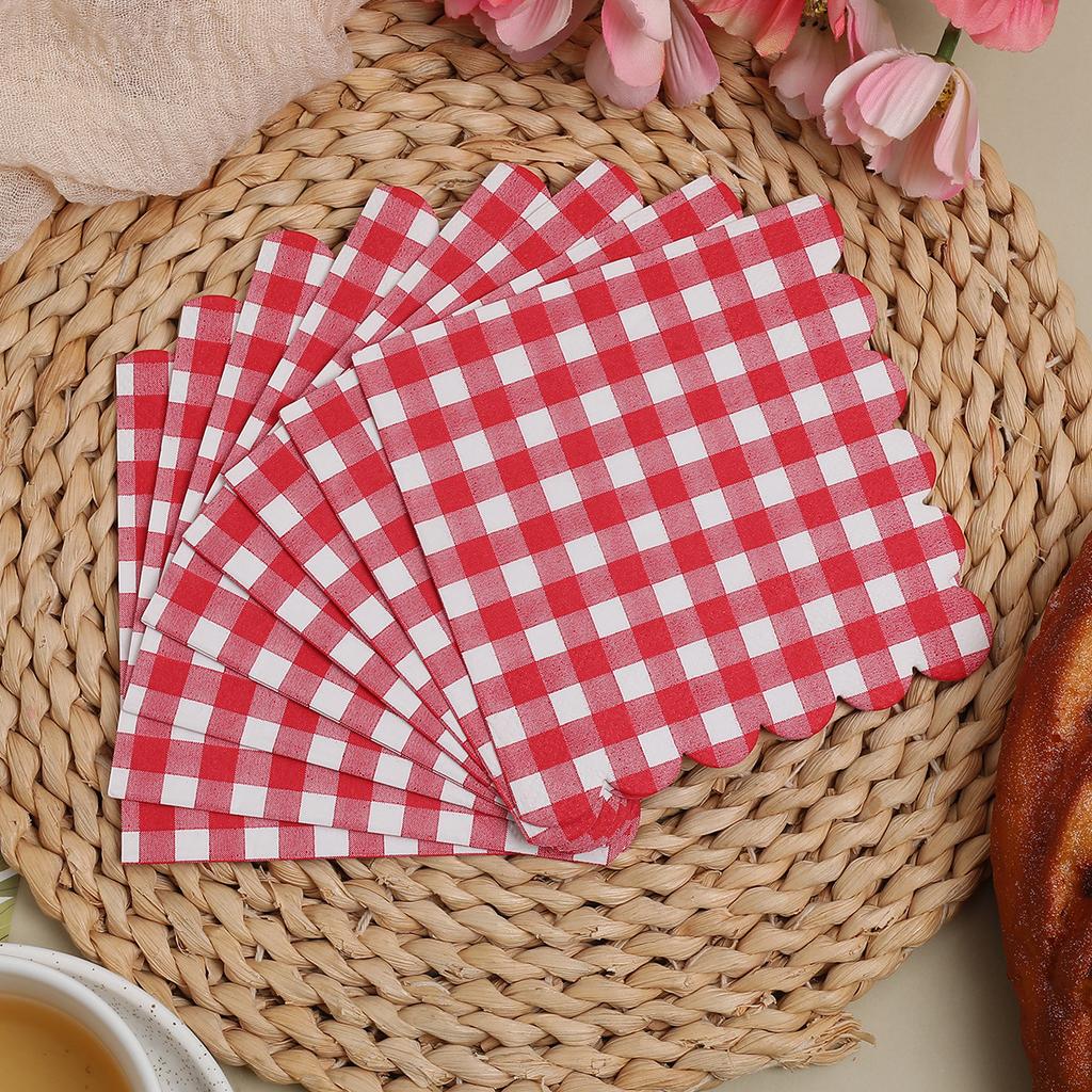 20/60Pcs Red Gingham Disposable Napkins, Red and White Checkered Paper Napkins for Birthday Wedding Christmas Party Supplies