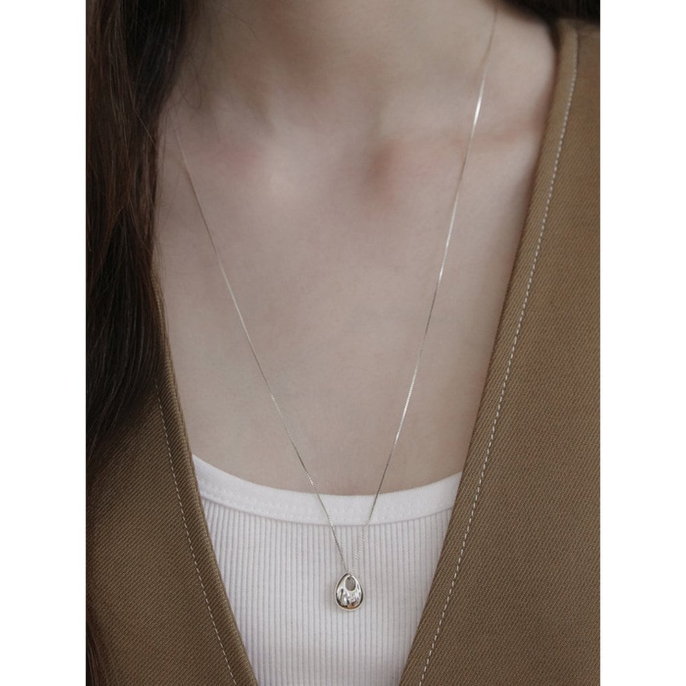 (925 Silver) Glim Pebble Long Necklace Nz2430