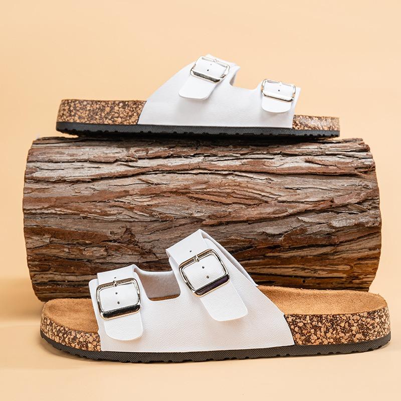 One-word drag male couple cork retro leather half drag female platform soles outdoor wear double button shoes male tide