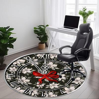1pc Floral Clock Decor Carpet for Office Non Slip, Round Carpet, Soft & Comfortable, Carpet for Office, Lightweight Round Floor Mat