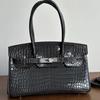 Popular Crocodile Pattern Horizontal Plate Platinum 30cm Genuine Leather Women's Bag, European and American Fashion Cowhide Large Bag, Commuter