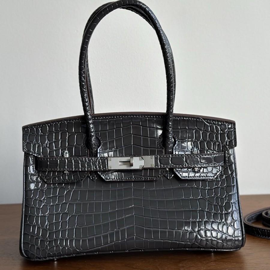Popular Crocodile Pattern Horizontal Plate Platinum 30cm Genuine Leather Women's Bag, European and American Fashion Cowhide Large Bag, Commuter