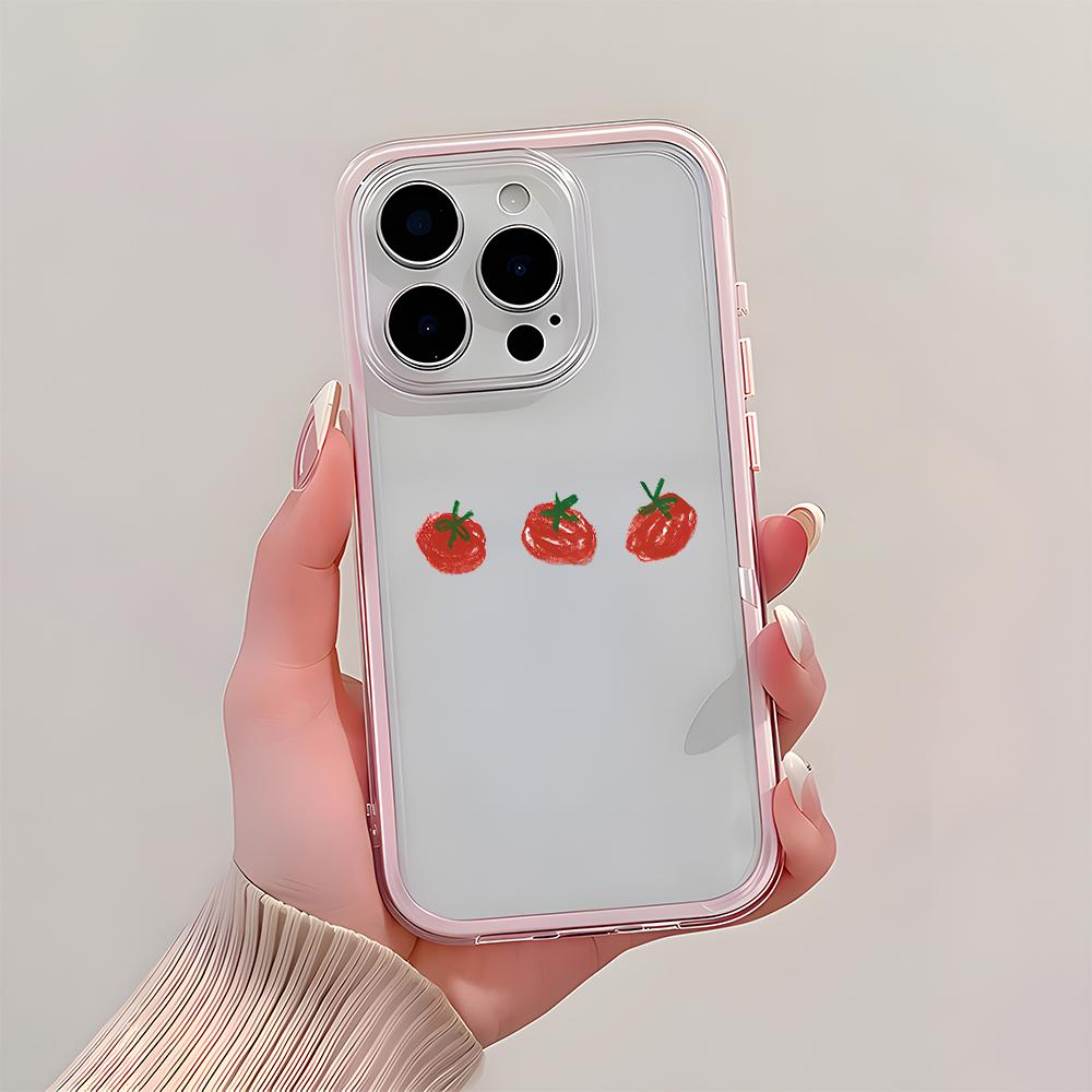 Cute Tomato Pattern Phone Case For iPhone 11 12 13 14 15 16 17 Pro Max Plus 17 Air 2 In 1 Candy Color Clear Silicone Soft Cover