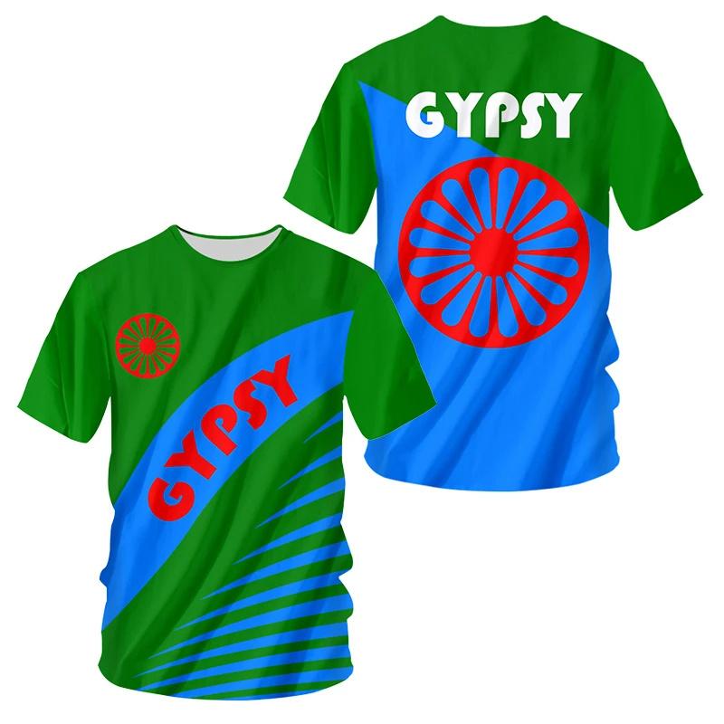 New Gypsy National Emblem Graphic T Shirt 3D Gypsy Coat Of Arms Printing T-shirts For Men Kid Fashion Streetwear Tee Shirts Tops