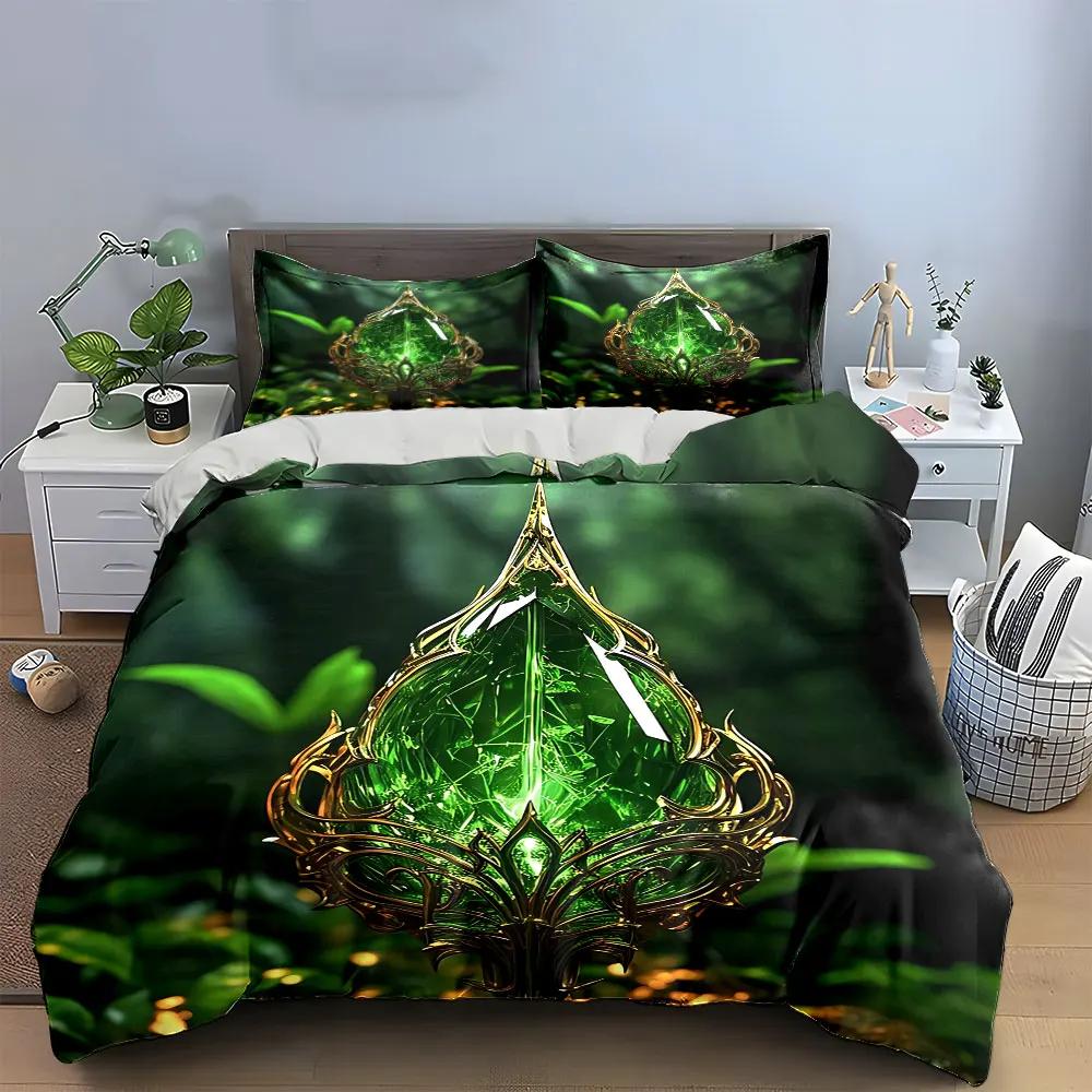 Mystical Green Crystal Decor Set Soft Comfortable Duvet Cover Bedding Set Included 1*Duvet Cover & 2*Pillowcases gift