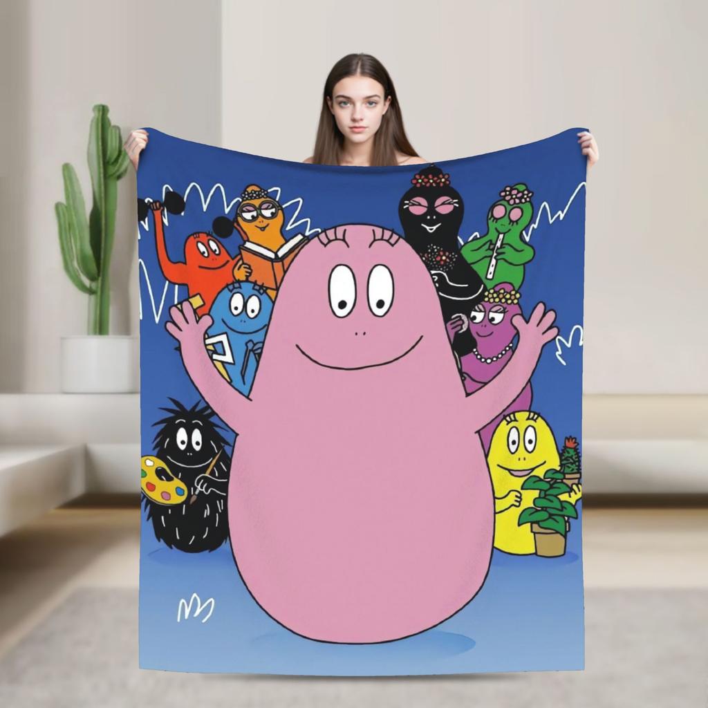 Cute Les Barbapapa Cartoon Flannel Blanket Warm Throw Blanket for Outdoor Travel Novelty Bedspread Sofa Bed Cover
