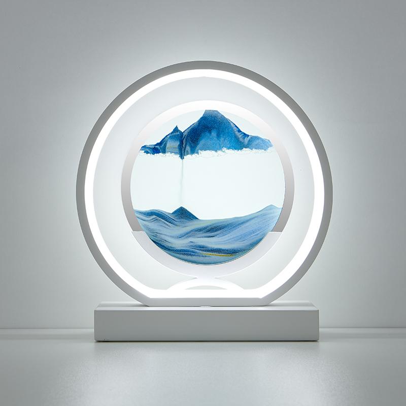 LED Round Hourglass Table Lamp 3D Creative Hourglass Art Quicksand Painting 3 Colors Vertical Table Lamp Bedroom Art Decoration