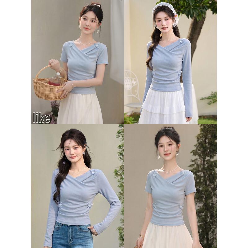 Women's Korean Style V-Neck Butterfly Short Sleeve T-Shirt