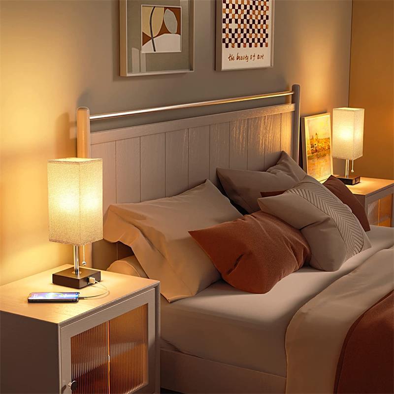 Stoffschirm-Tischlampe mit berührungsempfindlicher Dreistufen-Dimmung, USB-wiederaufladbar, Netzstecker, geeignet für Schlafzimmer-Nachttische