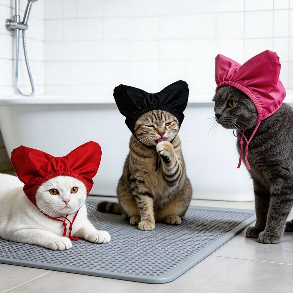 Adjustable Pet Shower Caps Waterproof Cute Heart Shaped Kitten Bath Cap Reusable Ear Protection Ear Drops Guard Small Pets