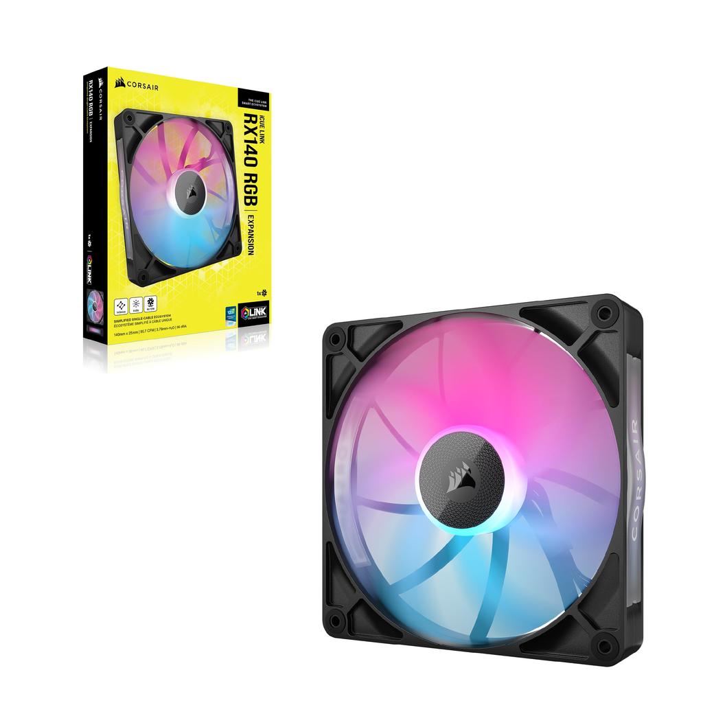 Corsair ICUE LINK RX140 RGB-Erweiterungskit, 140 mm PWM-PC-Gehäuselüfter, Einzelpackung, Schwarz, CO-9051019-WW