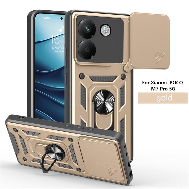 Für Xiaomi POCO M7 Pro 5G Hülle Armor Magnetischer Halter Ring Handy Funda Für Mi Poco M7 Pro M7Pro Schiebbarer Objektivschutz Abdeckung Coque