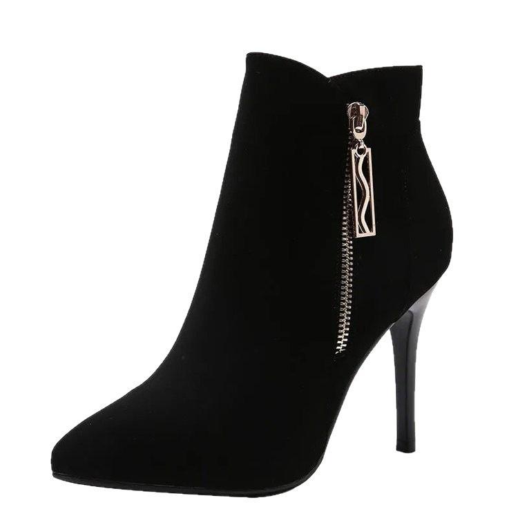 Fashion High-heeled Short Boots Women's 2025 Autumn and Winter Velvet Thin-heeled Women's Boots Pointed Versatile and Thin Korean Version of Briti