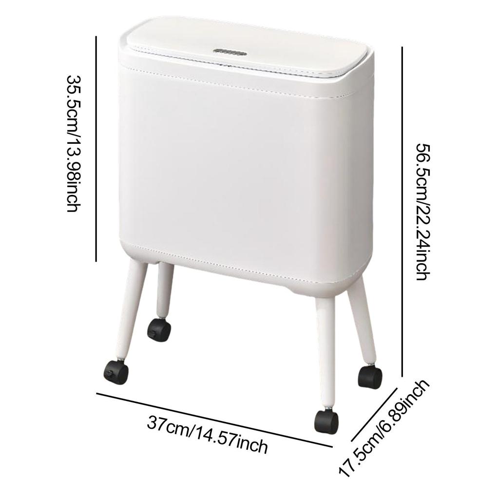 Trash Can with Wheels Brake System Wastebasket for Office Bathroom Home White