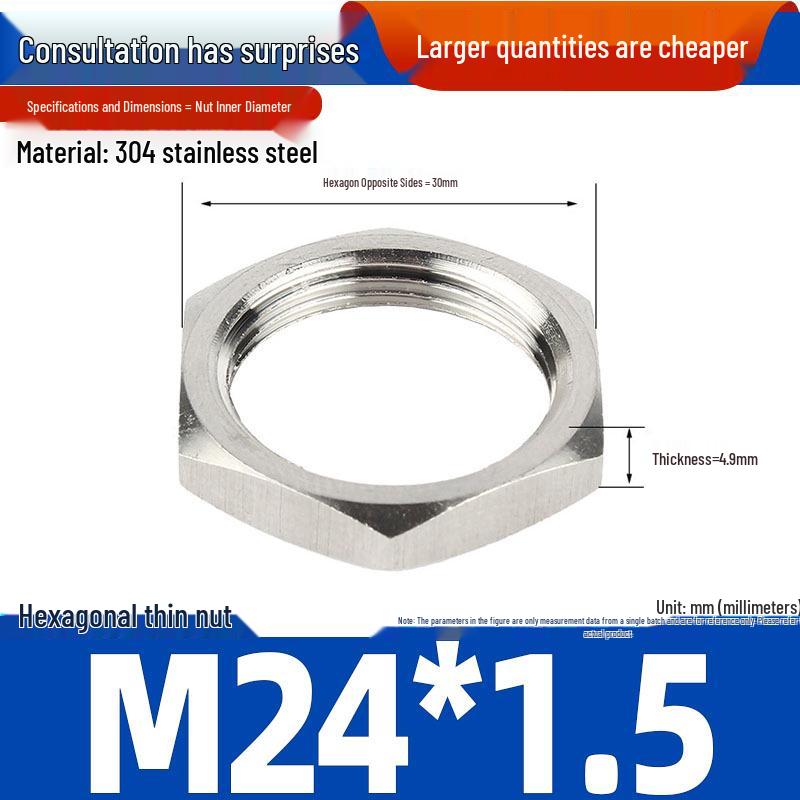 304 Stainless Steel Thin Hex Lock Nut & Washer for Faucet Pipe Thread Connection.