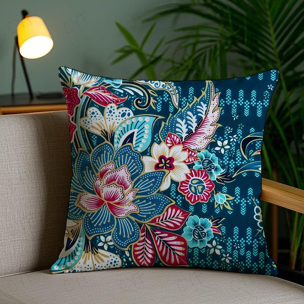 Indonesia B-Batik Design Pillow Case Anti-Dustmite Pillowcase Invisible Zipper Silky Short Plush Sofa Cushion Cover