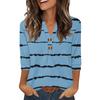 Women's Stylish Casual Striped Print Loose V-neck Button-down Shirt With Cropped Sleeves