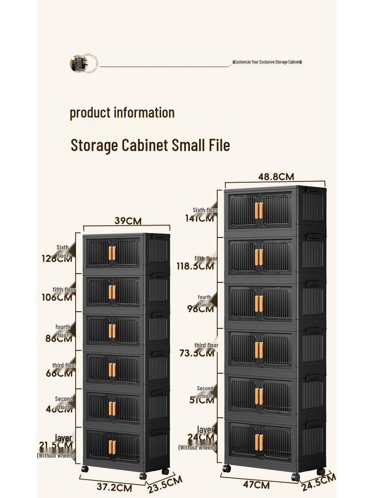 Foldable Plastic Storage Box with Wheels - Multi-layer Organizer Cabinet for Bedroom and Bedside