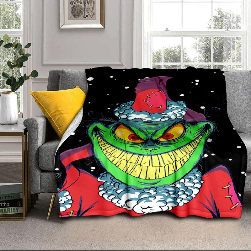 Green Monster Christmas Spirit Blanket Flannel Blanket for Bed, Sofa, Camping, Hiking, Picnic Essentials, Gift for Family Fan Gifts
