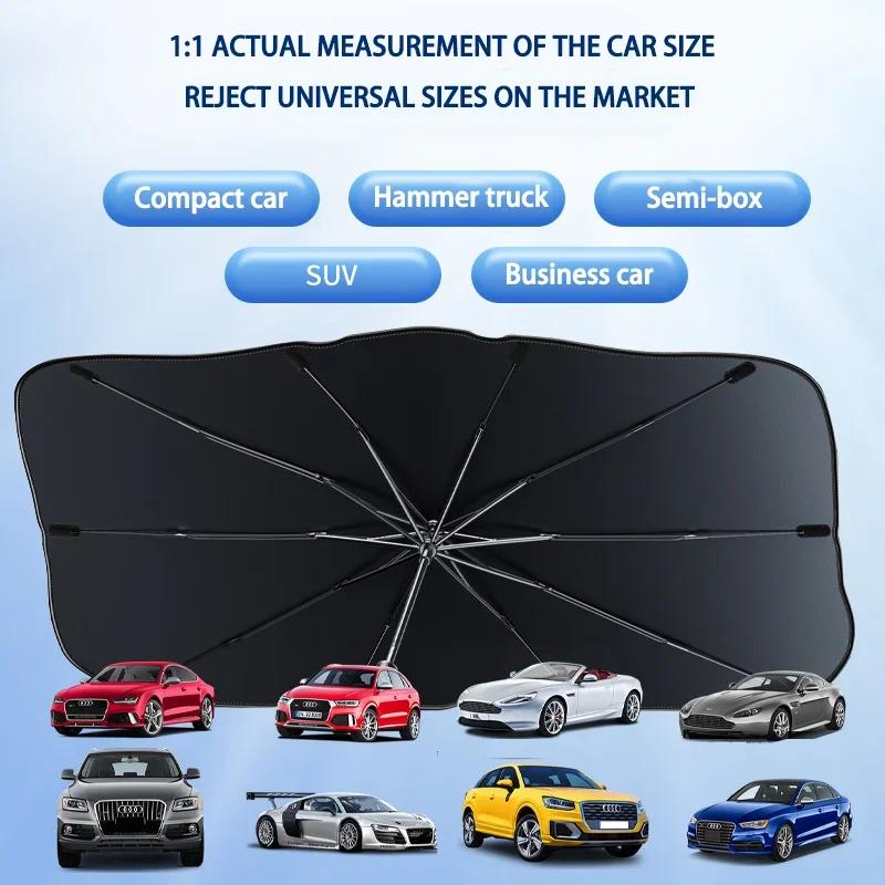KEBIDU Ombrello Parasole per Parabrezza Auto UPF50+, Parasole Pieghevole per Parabrezza con Rivestimento Argentato, Isolamento Termico Anti-UV per Tutte le Auto, Custodia Portatile