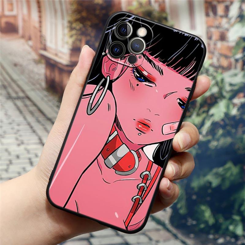 Super Cute Girl Anime Phone Case for iPhone14 13 12 11 PM Pro Max 8 7 SE XR XS Plus Black Soft Silicon Cover Fundas Coques Shell