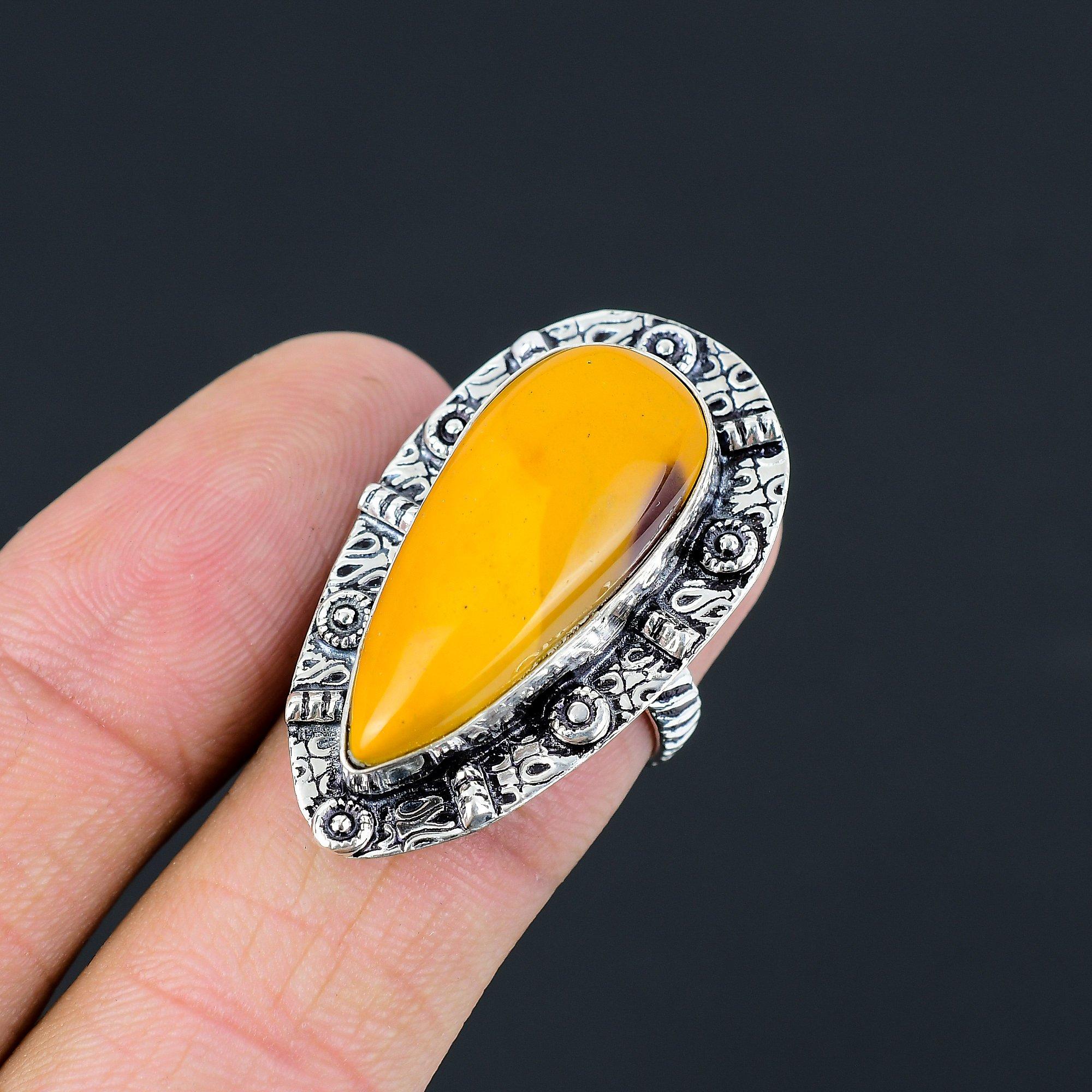 925 Sterling Silver Pear Mookaite Stone Handmade Sister Stackable Ring US 6.5 6.5