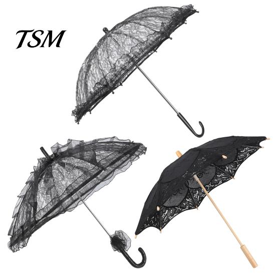 Black Lace Wedding Umbrella Vintage Gothic Umbrella, Bridal Parasol for Halloween Royal Style Witch Cosplay, Decoration, Stage Performance Props,