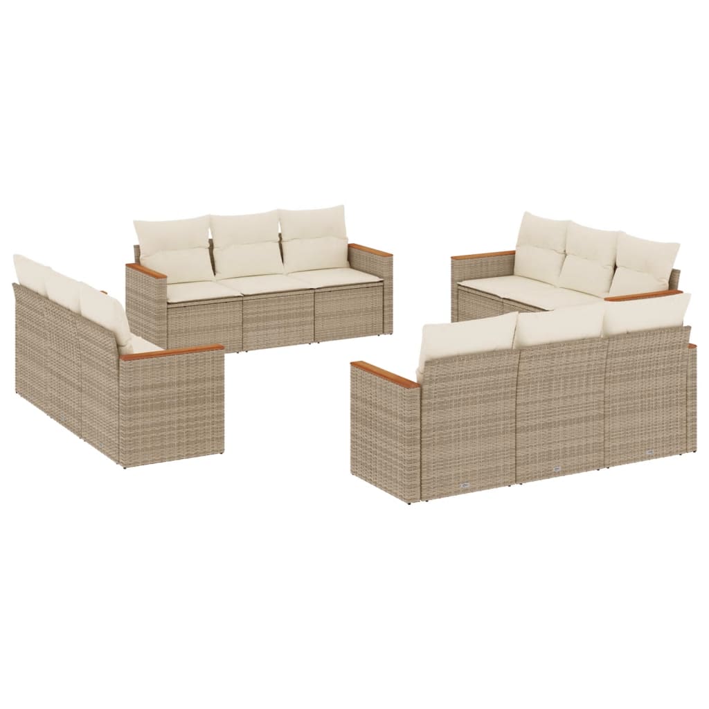Vidaxl 12-Cz. Tuinmeubelset Met Kussens, Beige, Polyrotan