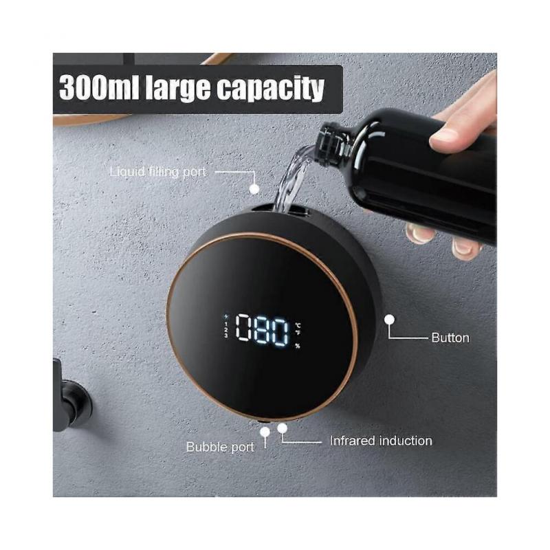 Wall Mounted Automatic Soap Dispenser, Electric Soap Proposal Machine, Rechargeable with Temperature Display, Suitable for Kids And Adults (black)