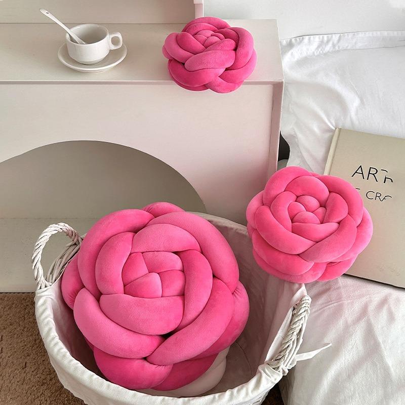 Nordic Woven Rose Plush Pillow for Sofa Back Support Cozy Home Decor Cushion