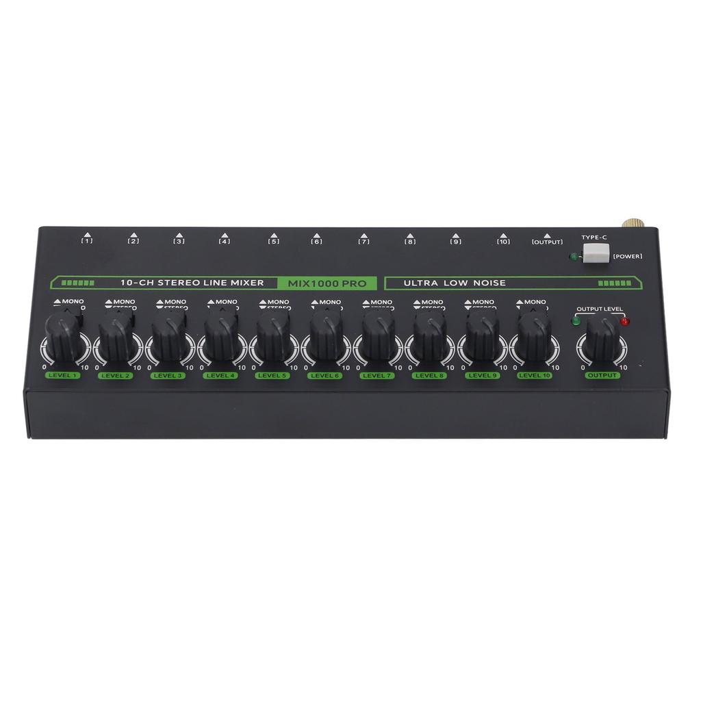10 Channel Mixer with RGB Light Low Noise Stereo Mono Switching Line Audible Mixer 1 4 TRS TS for Stage Recording
