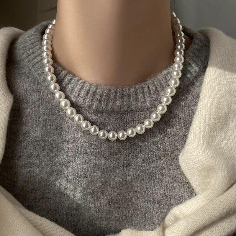 Pearl Necklace French Style Elegant High-End Collarbone Necklace Versatile Simple Choker Accessory