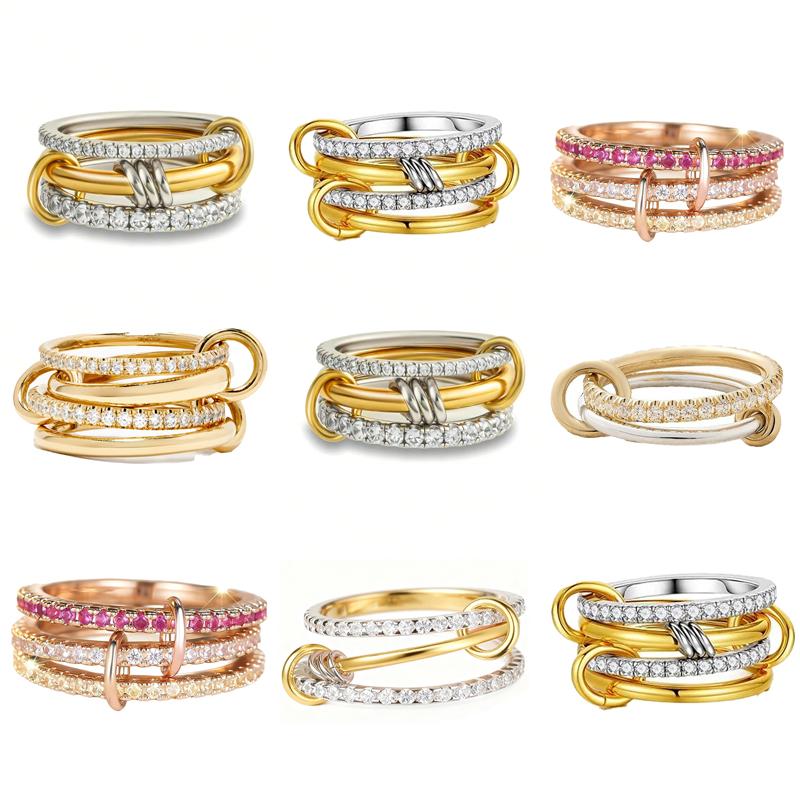 Copper Metal Luxury Multiple Levels Of Interlocking Zircon Ring Designed For Women Daily Life Trendy Fashion High Quality High Quality Fine High