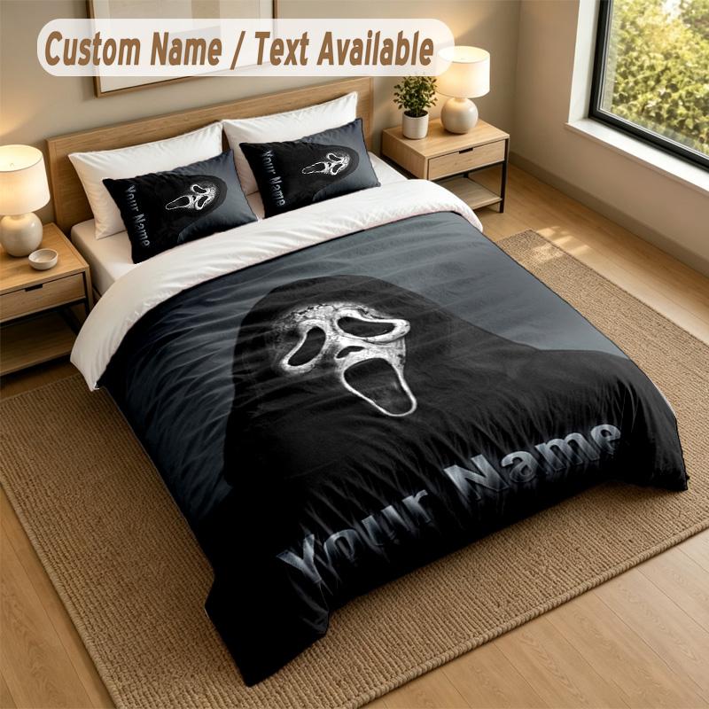 3Pcs Bedding Set Custom Name Text, 1 Sheet 2 Pillowcases Home Bed DecorScream Ghostface