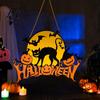 Decorative Entryway Hanging Board Halloween Wood Door Hanger Sign Pumpkin And Black Cat Printed with Hemp Unique House Ornament Rope Lanyard,