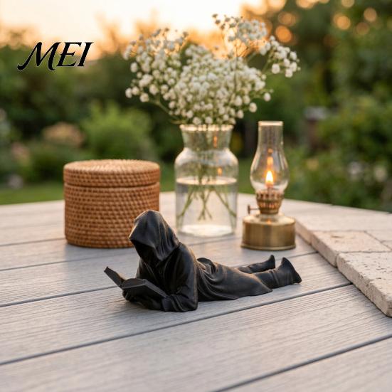 Modern Reader Figurine Black Robe Figurine, 3D Printed Faceless Reading Man Desktop Decor Statue, Lying Bookworm Sculpture for Home Office Bookshelf