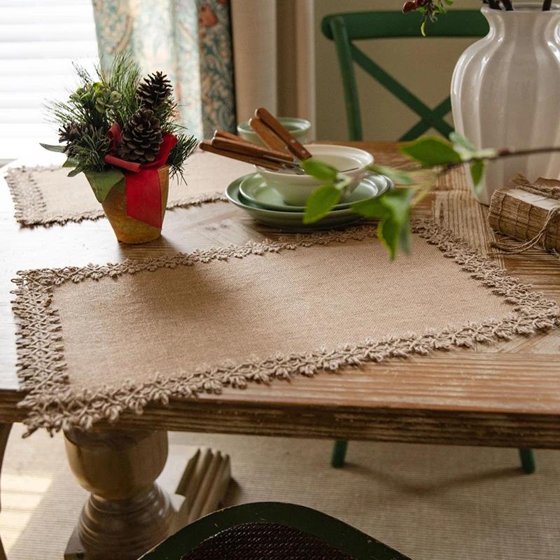 4pc 30X45cm Placemats Rectangle Boho Natural Jute Tassel Table Mats for Kitchen Vintage Dining Rustic Farmhouse Table Decoration