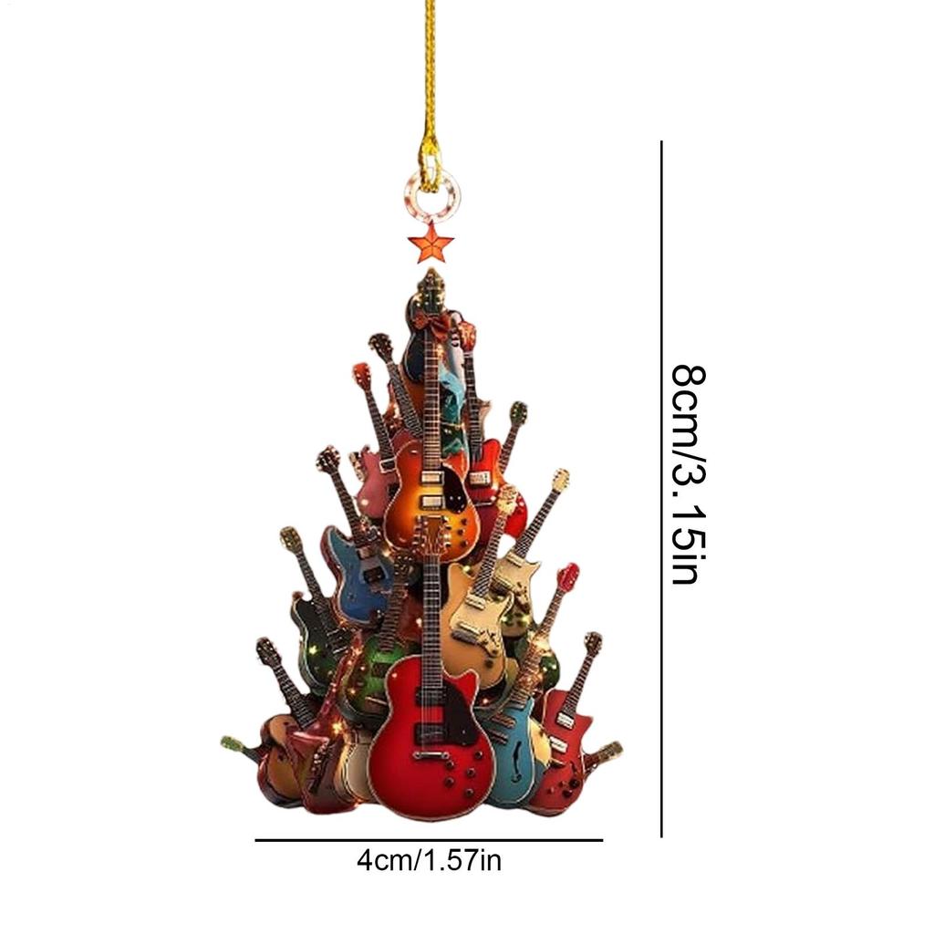 2D Flat Rock Wooden Guitar Christmas Tree Decorations Guitar Instruments Used For Home Holiday Party Xmas Tree Decor Pendant