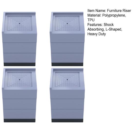 4Pcs Furniture Risers Shock Absorbing Anti-slip Heavy Duty Bed Desk Cabinet Sofa Chair Legs Refrigerator Dryer Washing Machine L-Shaped Lift Riser