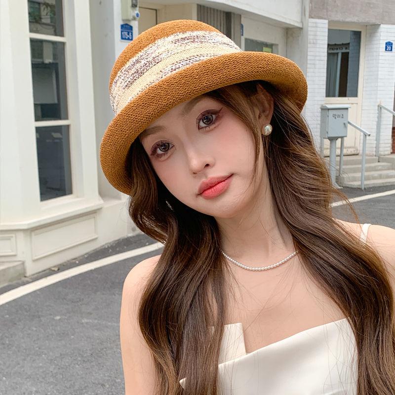Summer and Autumn Curling, Small Face, Sunscreen, Sunshade, Breathable Straw Bucket Hat Woman