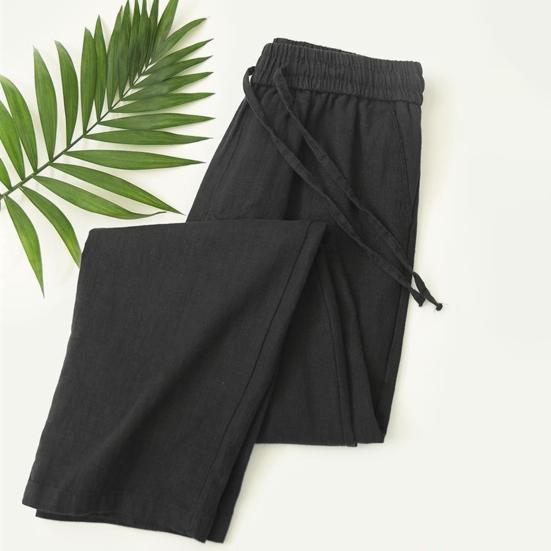 Men Long Pants Adjustable Drawstring Elastic Waist Casual Trousers with Pockets