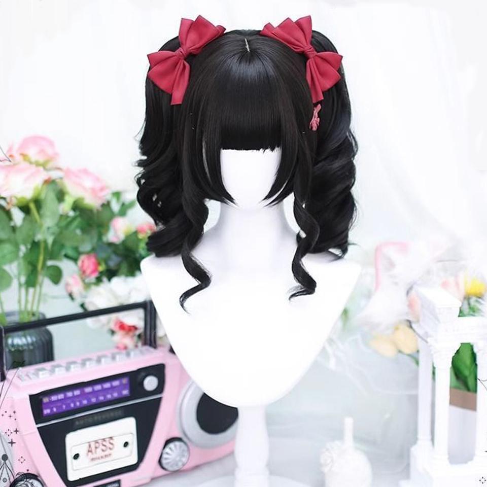 WTB Synthetic Wig Female Cute Fresh Claw Clip Deep Double Ponytail Straight Hair Wig With Bangs Christmas Cosplay Party Wig