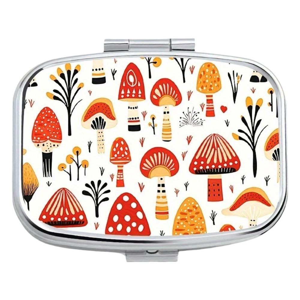 Metal Pill Case Multi-Compartment Built-In Makeup Mirror Travel Pill Organizer Secure Closure Portable Jewelry Storage Box