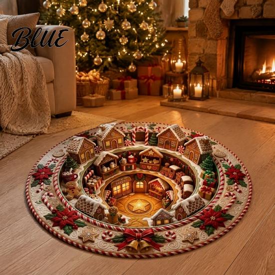 Kerst Vloermat Rond 3D Tapijt Optische Illusie Vloerkleed Kerstman Kabouter Gekwilt-achtig Antislip Woonkamer Tapijt Antislip Wasbaar voor Slaapkamer