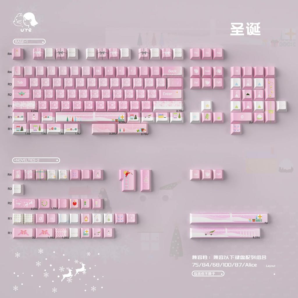 Christmas Gift Keycap 152Keyspbt Sublimation Cherry Pbt L-Shaped Enter Key 2.25/2.75U/7U Space Bar Pink Full Set Of Keycaps