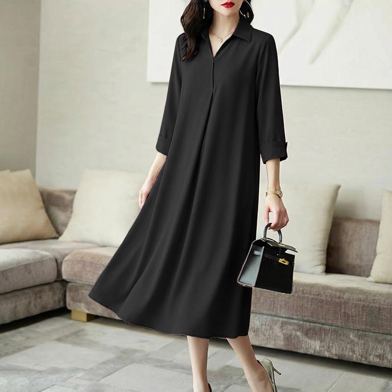ZANZEA Vestido largo casual para mujer con cuello vuelto, holgado y de manga 3/4