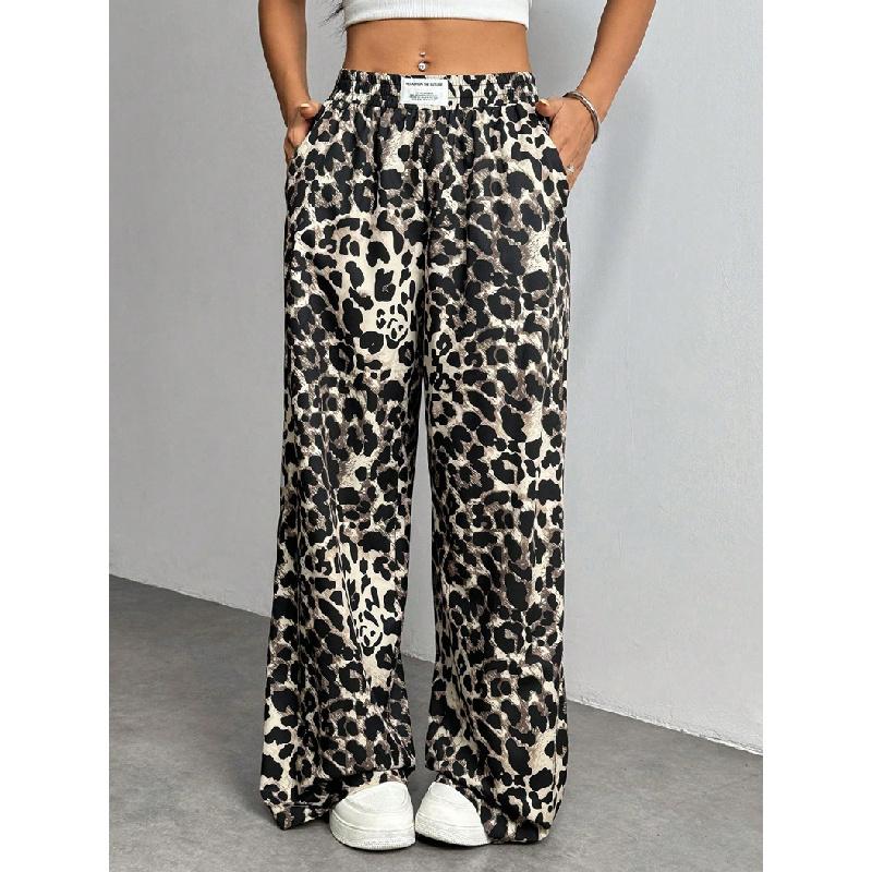 2026 Neue lässige Hose mit Leopardenmuster für Damen, lockere Passform, elastischer Bund, bedruckte Wide-Leg-Hose
