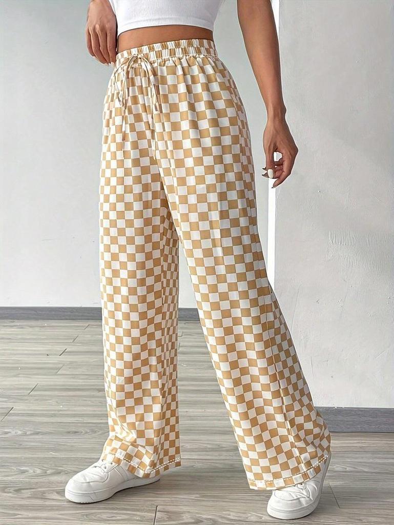 Pantalones de Mujer de Cuadros de Tiro Alto y Pierna Recta - Moda Casual para Primavera, Otoño, Invierno y Vuelta al Cole